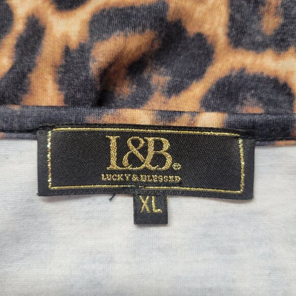 L&B Lucky & Blessed Extra Large Black Brown Animal Print V Neck Shortsleeve Tee - Picture 7 of 8